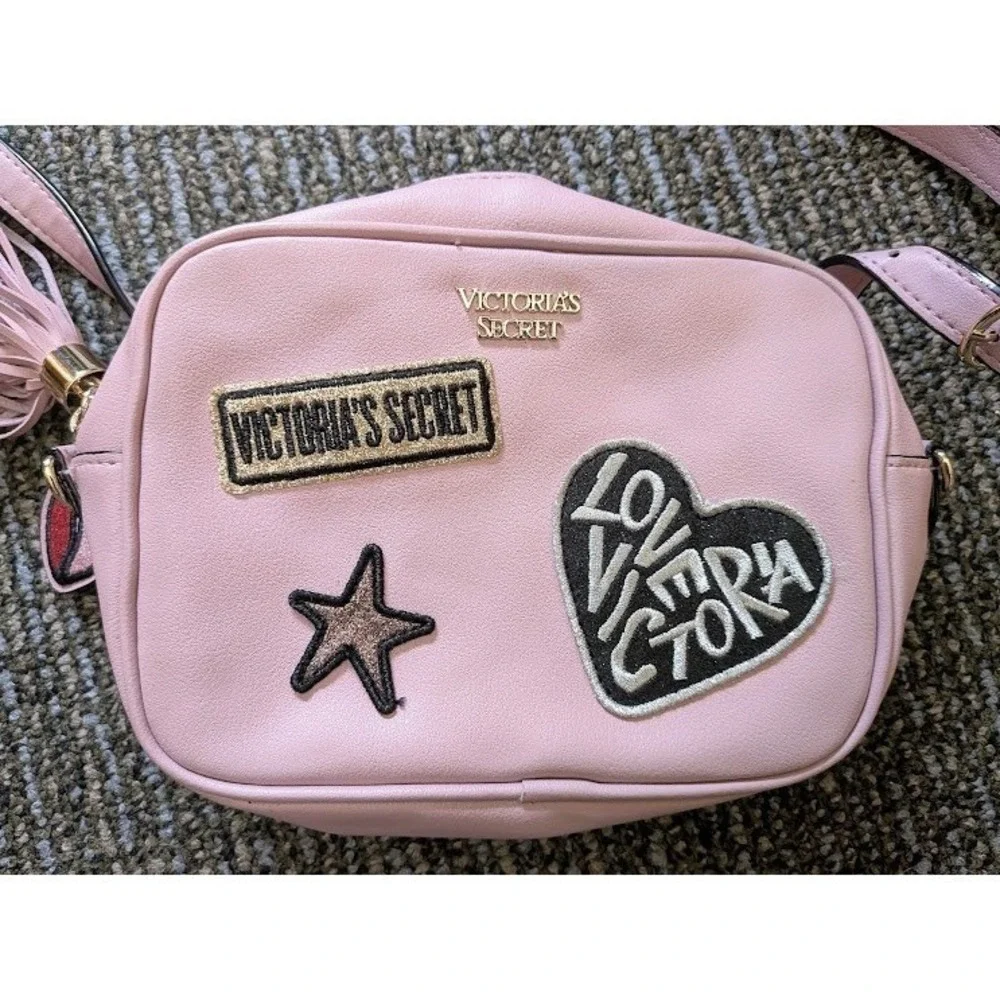 Victoria's Secret Pink Shoulder Bag Tassel Glitter Patch Accents Y2K Style Twee